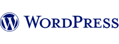 Logo WordPress bleu sur fond blanc